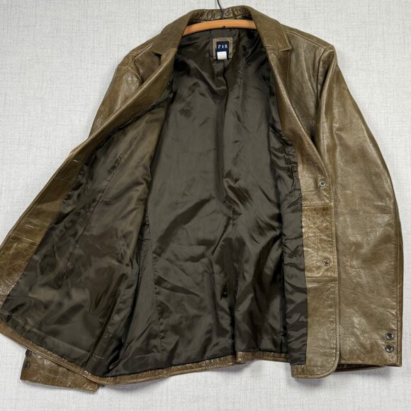 GAP Leather Blazer Brown Long Sleeve Button-Front Jacket Pockets Lined Size XL - Picture 6 of 12